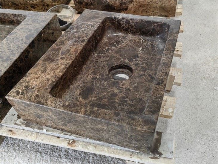 Rectangle Brown Marble Bathroom Washbasin